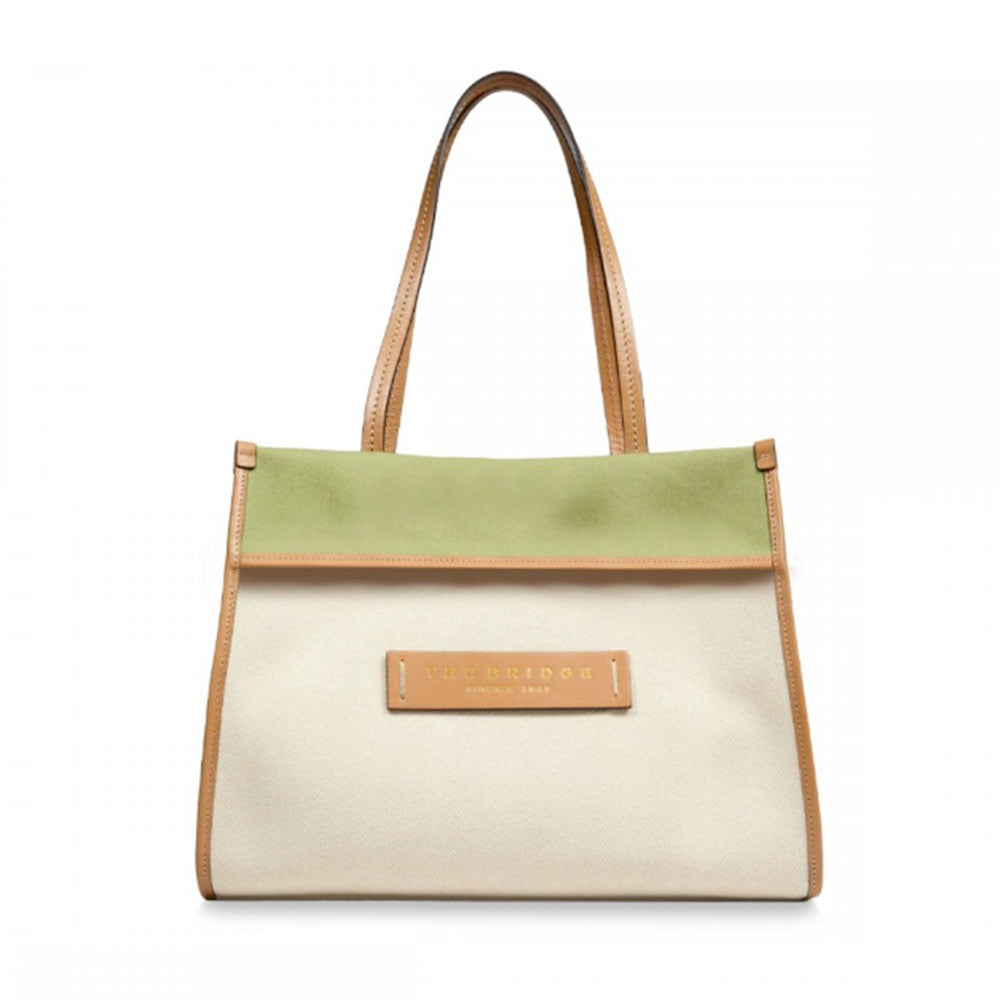 Shopping Bag THE BRIDGE linea Elisa in Cotone e Pelle Naturale Marzapane e Fico