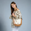 Borsa Donna a Spalla THE BRIDGE linea Fedora in Pelle Beige e Tessuto Bianco