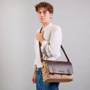 Messenger Uomo THE BRIDGE linea Igor in Tessuto Cerato Beige e Pelle Testa di Moro