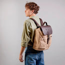 Zaino Uomo THE BRIDGE linea Igor in Tessuto Cerato Beige e Pelle Testa di Moro