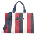 Großer Shopper LIU JO aus dunkelblauem gestreiftem Canvas
