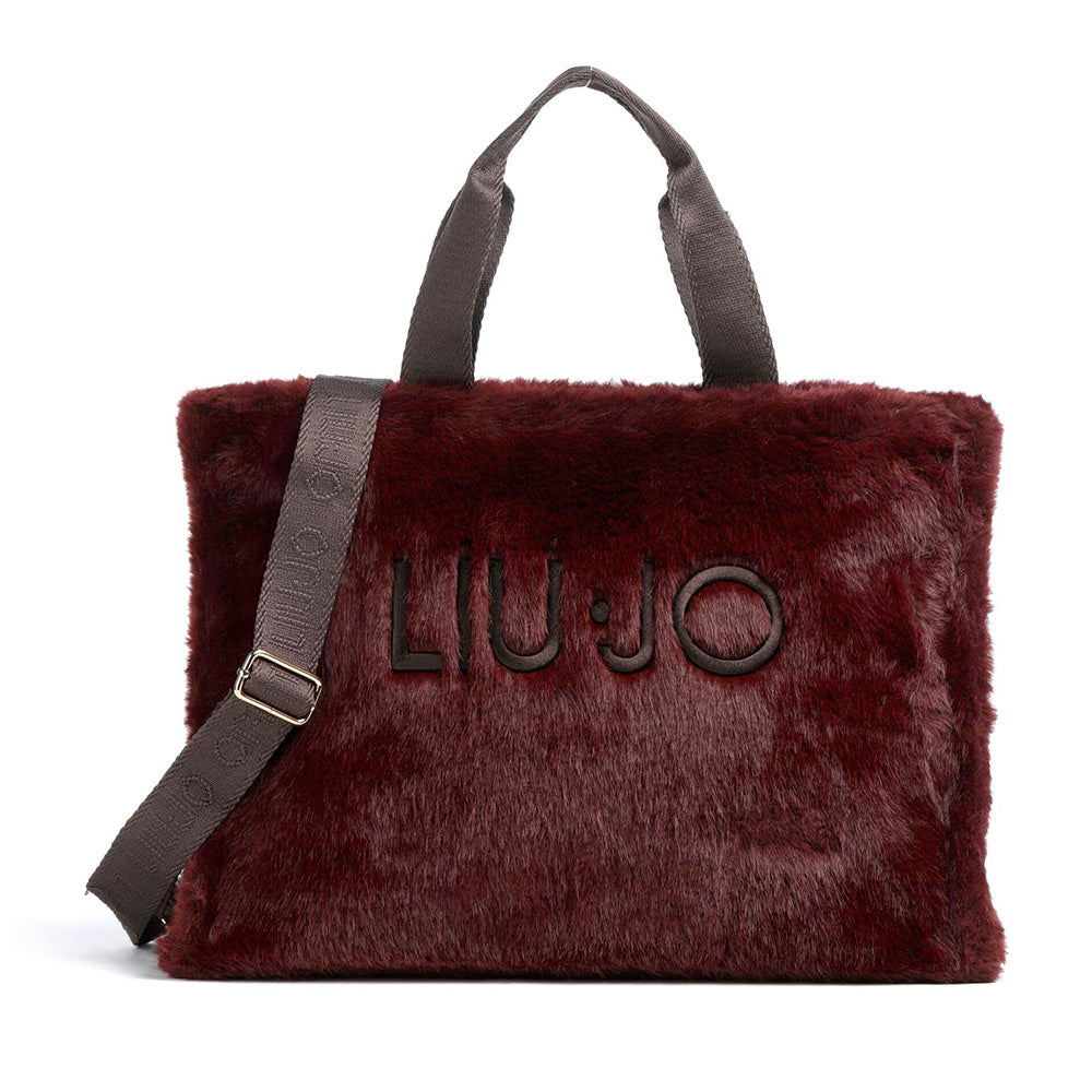 Tote Bag Donna LIU JO in Fake Fur color Melanzana con Logo