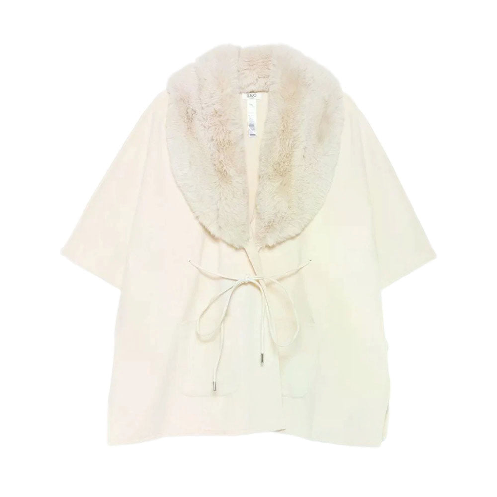 Cappa Donna LIU JO in Montone Sintetico color Burro con Collo in Fake Fur
