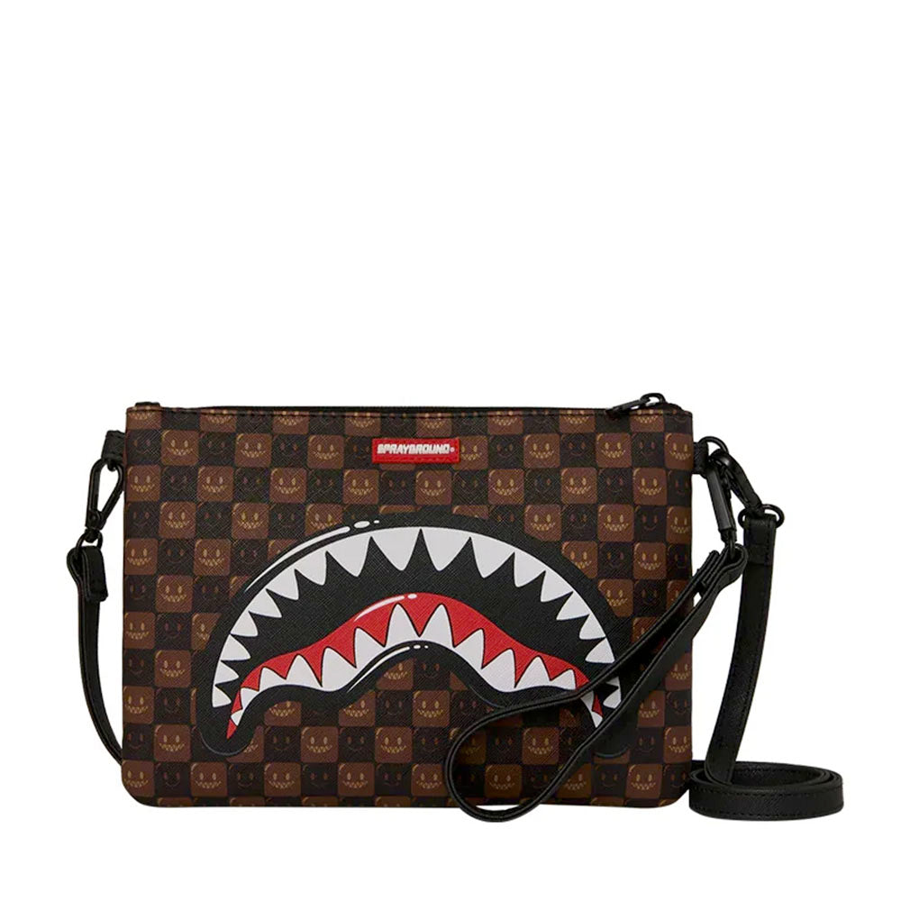 Pochette con Tracolla SPRAYGROUND stampa Sharks in Paris WTF Bubble Brown Check