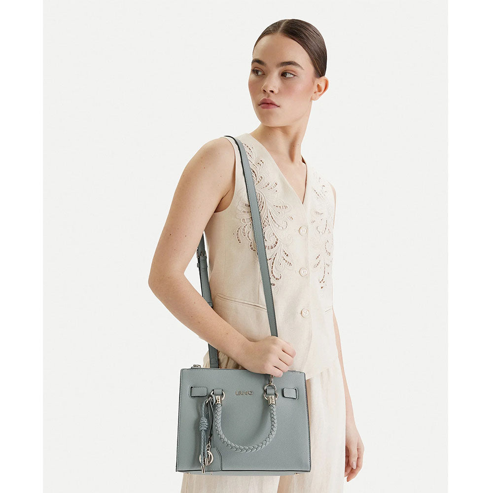 Borsa Donna a Mano LIU JO Better effetto Bottalato Azzurro con Charm