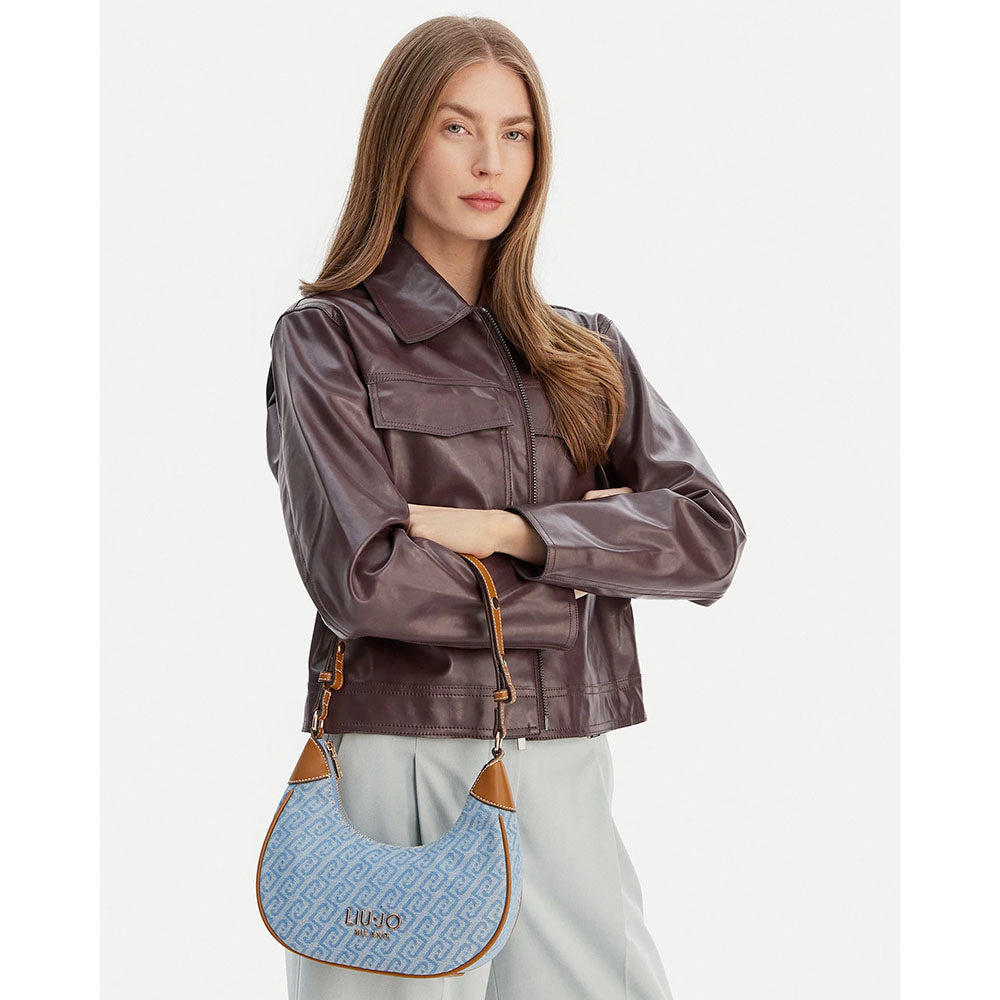 Hobo Bag Donna Small LIU JO in Tessuto Jacquard Beige con Logo All Over