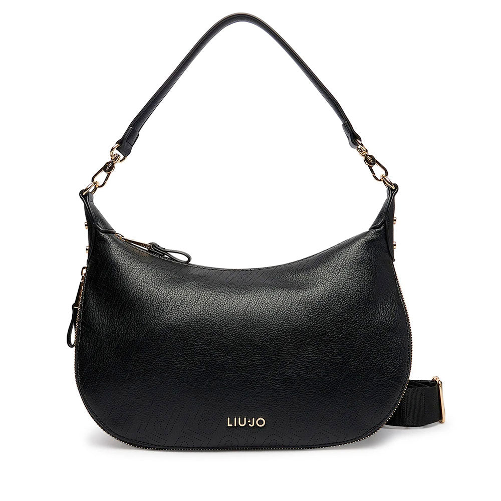 Hobo Bag Media con Tracolla LIU JO Nera con Logo Laserato Monogram