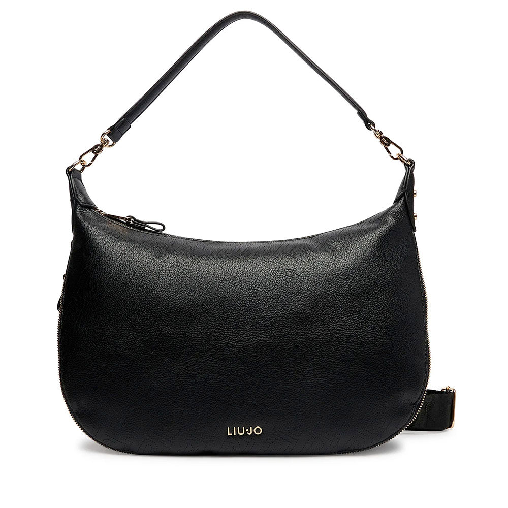 Hobo Bag Large con Tracolla LIU JO Nera con Logo Laserato Monogram