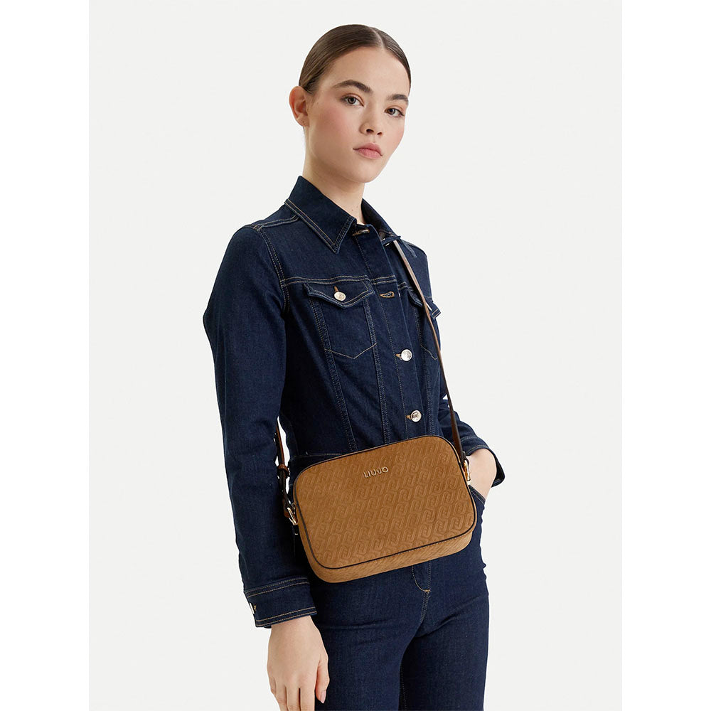 Borsa Donna a Tracolla Media LIU JO Marrone con Logo Monogram All Over