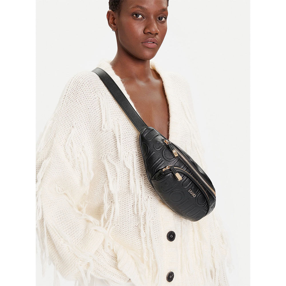 Marsupio Donna LIU JO Better Effetto Bottalato con Logo in Rilievo Nero