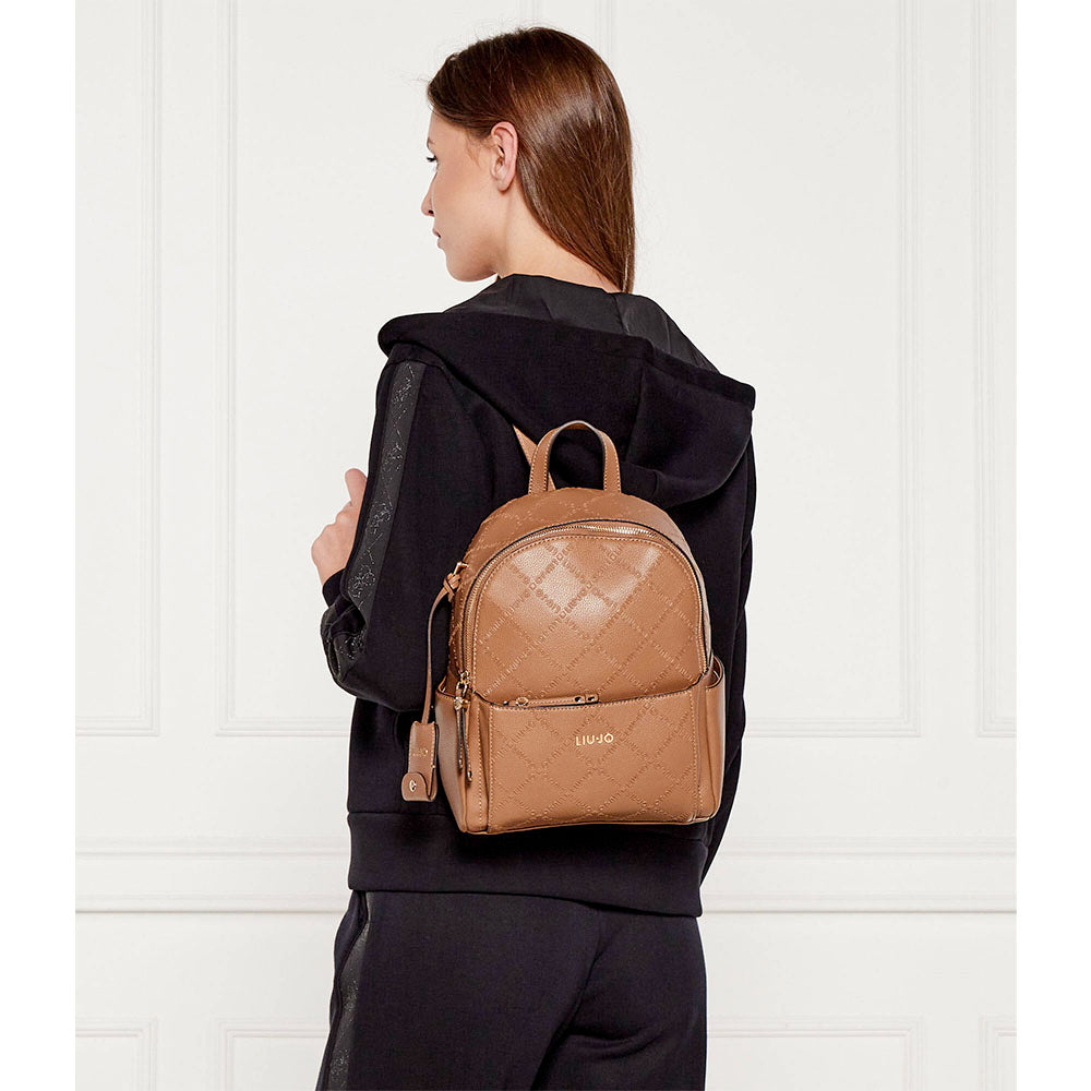 Zaino Donna LIU JO Better Marrone con Logo in Rilievo All Over