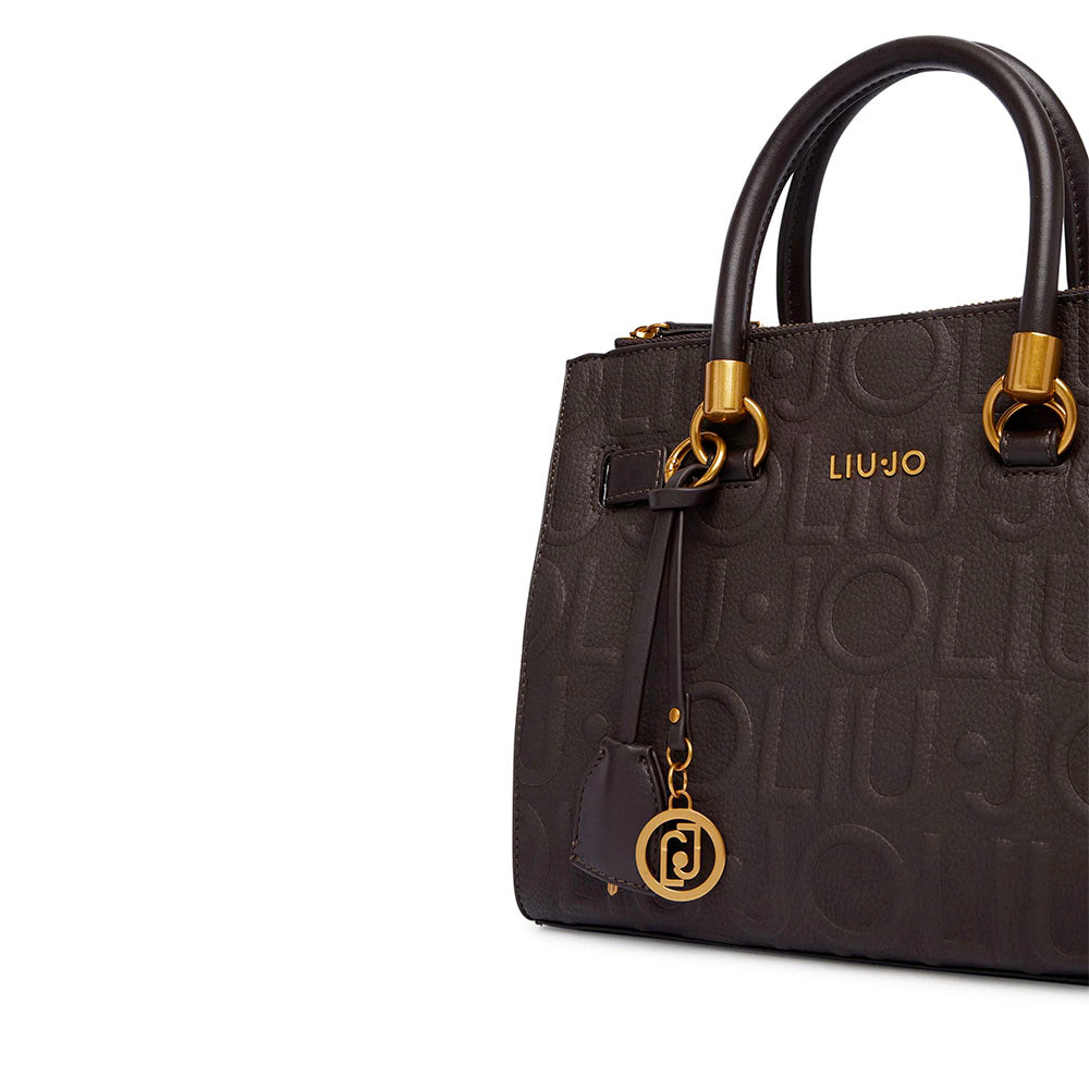 Borsa Donna a Mano Small LIU JO in Ecopelle Marrone Scuro con Logo in Rilievo All Over