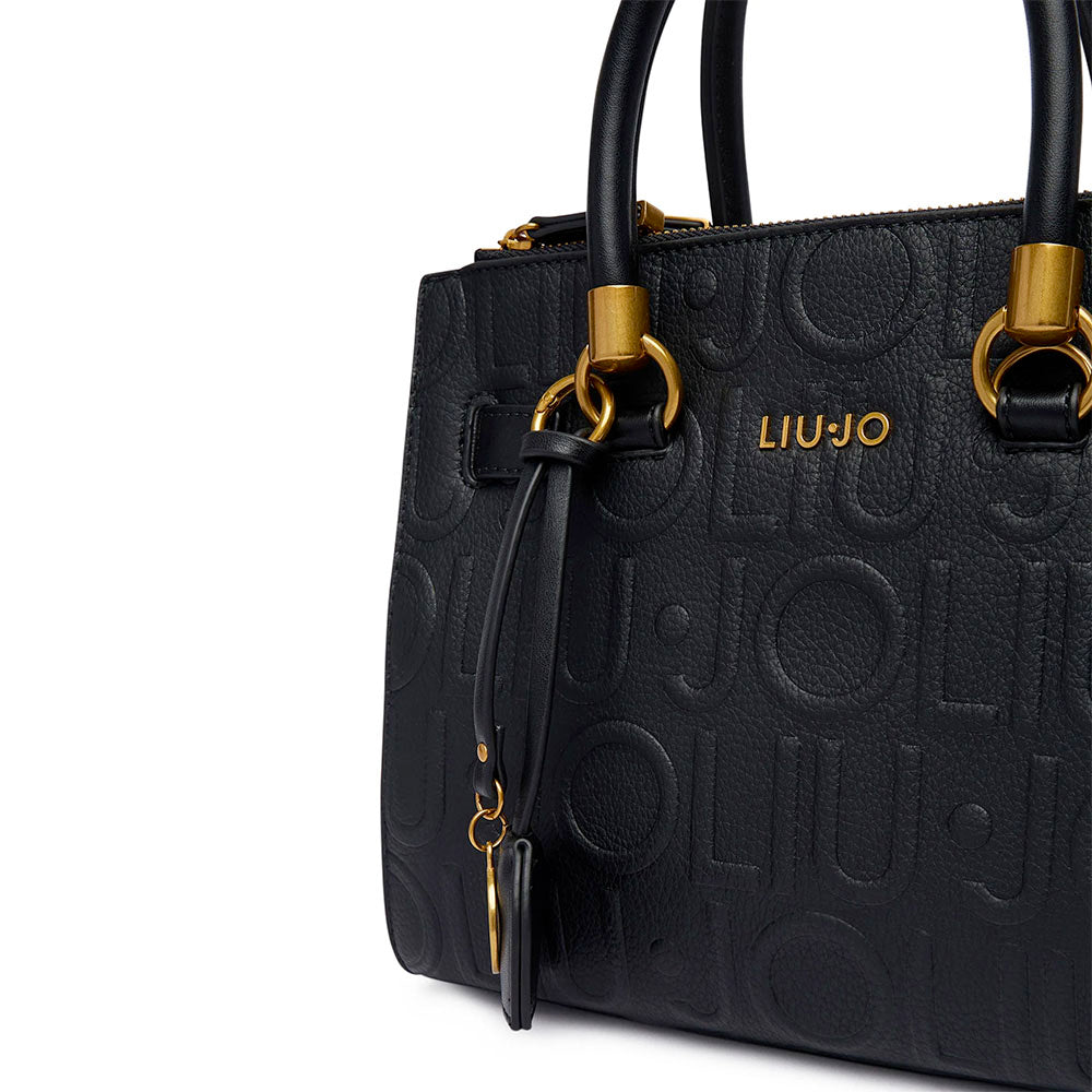 Borsa Donna a Mano Small LIU JO in Ecopelle Nera con Logo in Rilievo All Over