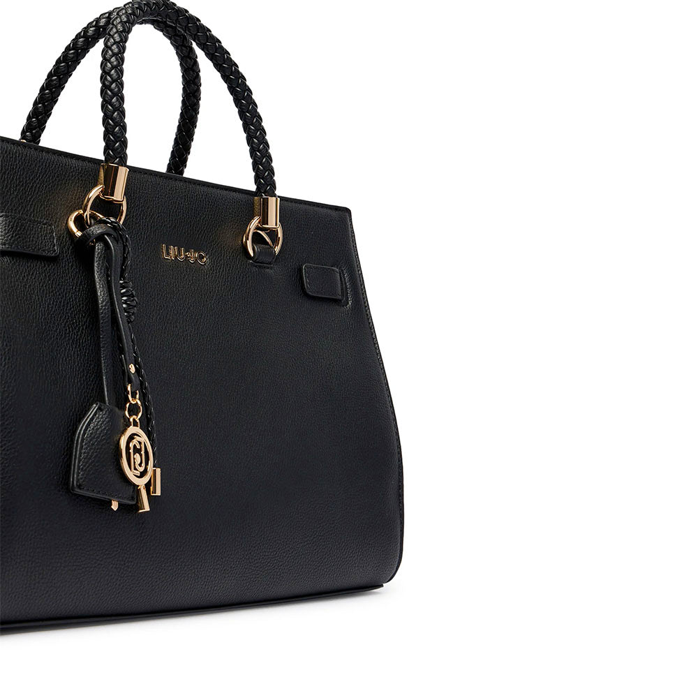 Borsa Donna Tote a Mano LIU JO Better effetto Bottalato Nero con Charm