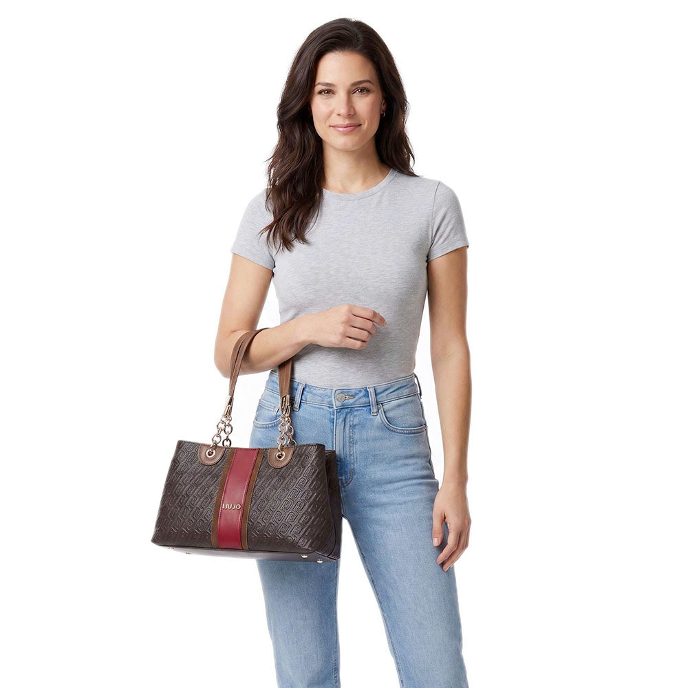 Shopping Bag Donna LIU JO Marrone Scuro con Logo Embossed All Over