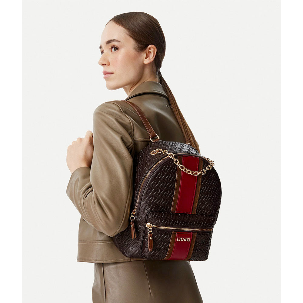 Zaino Donna LIU JO in Ecopelle Marrone Scuro con Logo Embossed All Over
