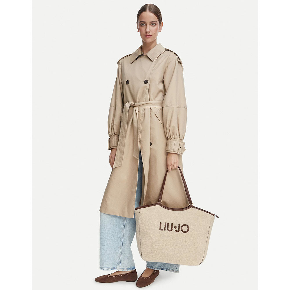 Maxi Tote Bag Donna LIU JO in Tessuto effetto Teddy color Crema