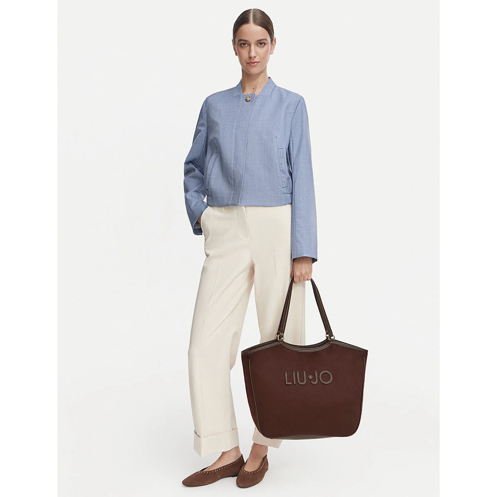 Maxi Tote Bag Donna LIU JO in Microfibra effetto Camoscio Marrone Scuro