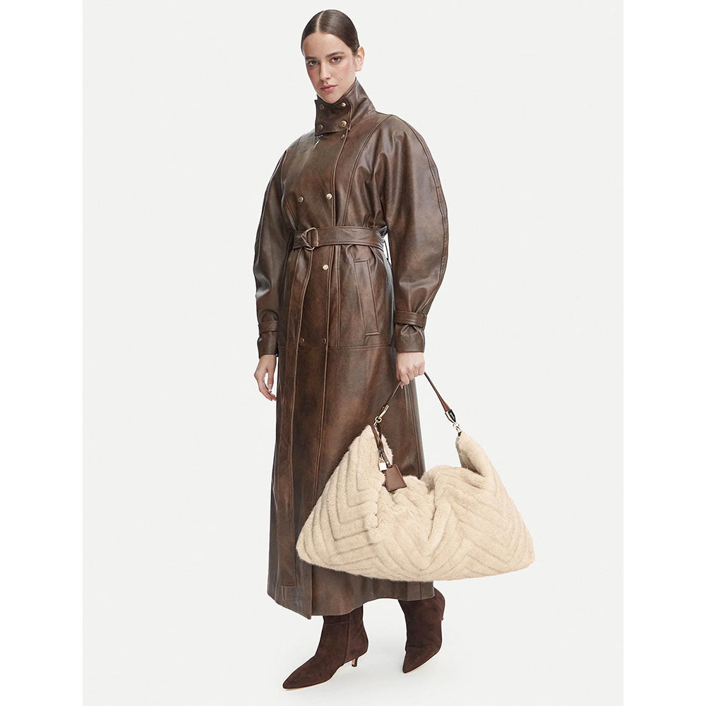 Maxi Borsa Donna a Spalla LIU JO in Pelliccia Sintetica Trapuntata color Crema