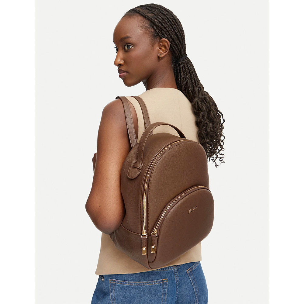 LIU JO Damenrucksack aus Kunstleder in brauner Kroco-Optik