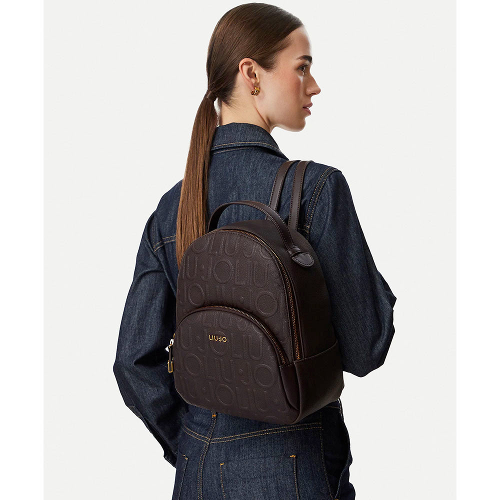 LIU JO Damenrucksack aus dunkelbraunem Kunstleder mit geprägtem Logo