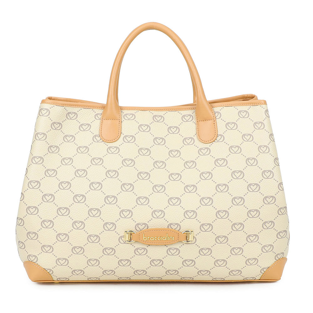 Borsa Donna a Mano Large BRACCIALINI linea Monogram in Pelle Beige