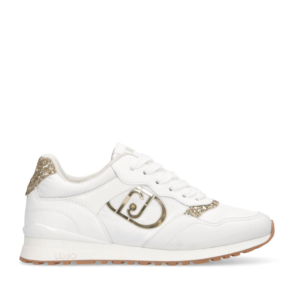 Sneakers Running LIU JO Maxi Wonder Low 02 Bis in Nylon Bianco con Inserti Glitter
