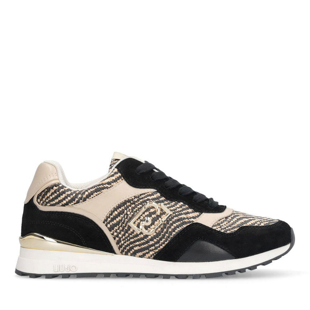 Sneakers Running LIU JO Maxi Wonder Low 02 in Suede Rafia e Pelle Black Rope