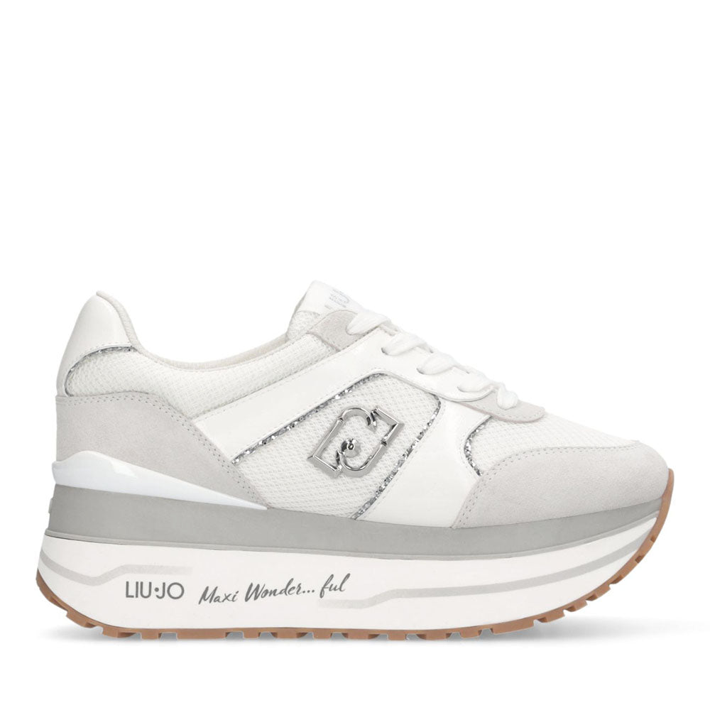 Sneakers Super Platform Donna LIU JO Maxi Wonder Plus 02 in Suede e Mesh Bianco