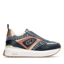 Sneakers Slip On Donna LIU JO Maxi Wonder 99 in Pelle e Tessuto stampa Monogram Blu
