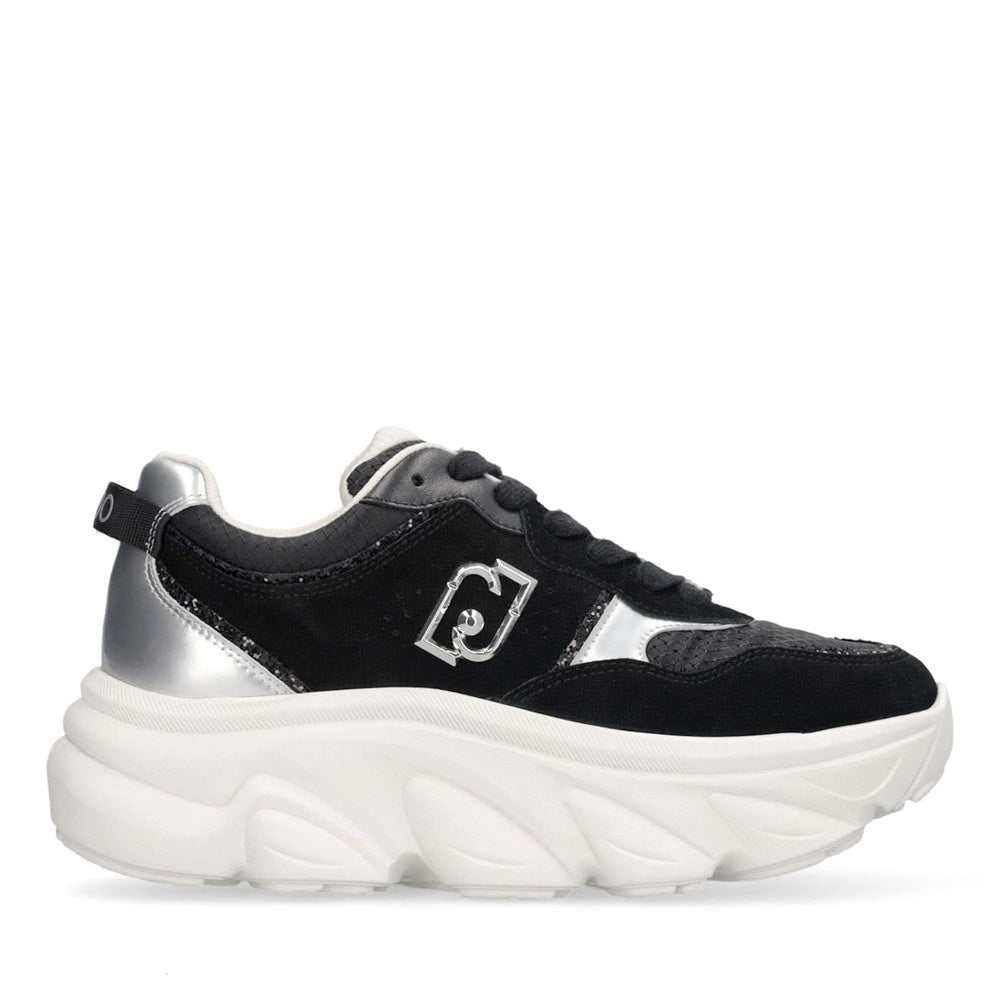 Sneakers Chuncky Donna LIU JO Steffy 01 in Suede e Nylon Nero con Inserti Metallizzati