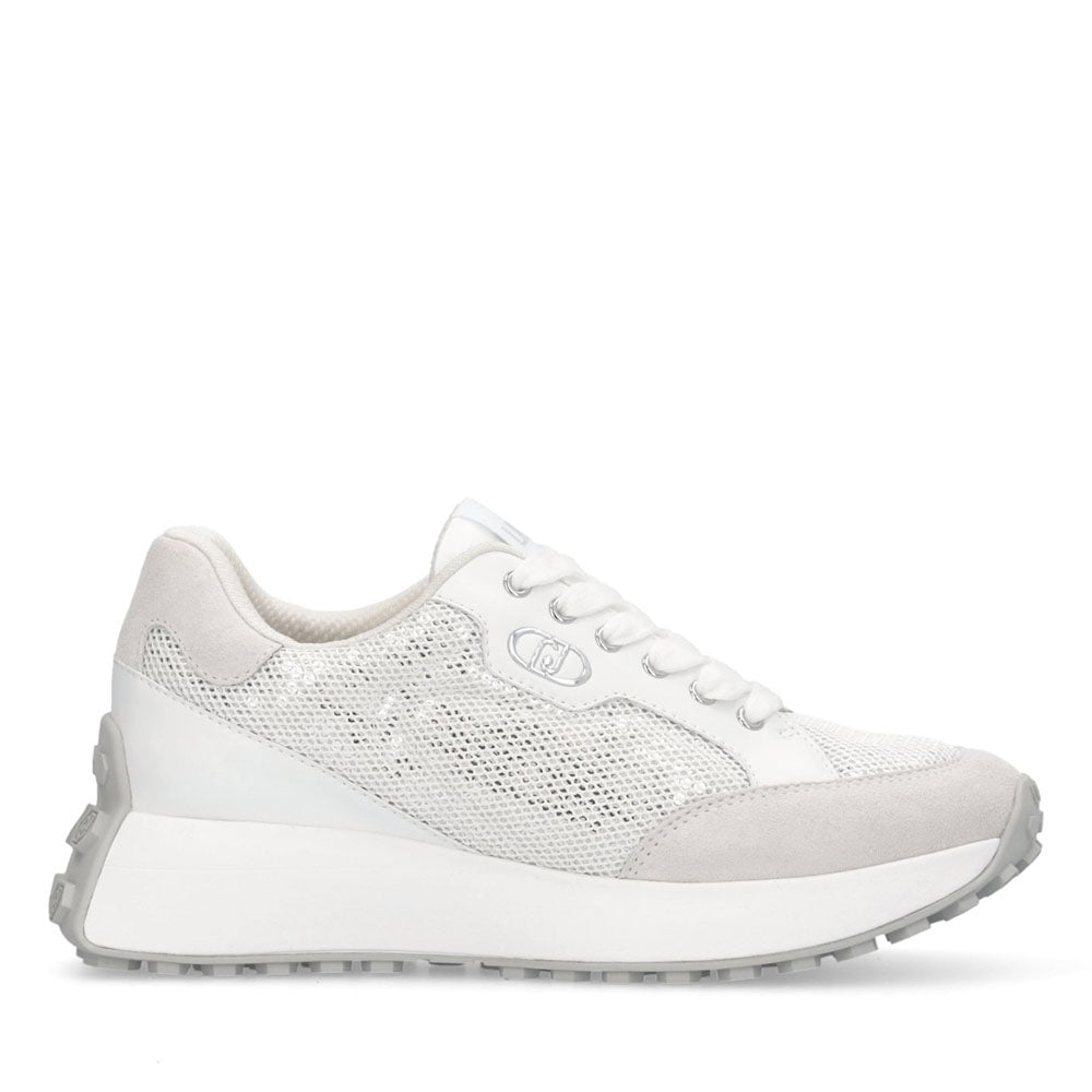 Sneakers Donna LIU JO Lolo 20 in Mesh Suede e Paillettes Bianco