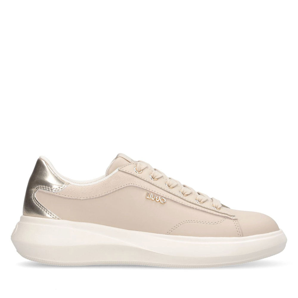 Sneakers Donna LIU JO Casper 01 in Pelle Beige con Inserto Laminato Oro