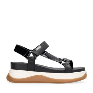 Damen-Plateau-Sandalen LIU JO Fiona 04 mit Einsätzen aus schwarzem Lackleder