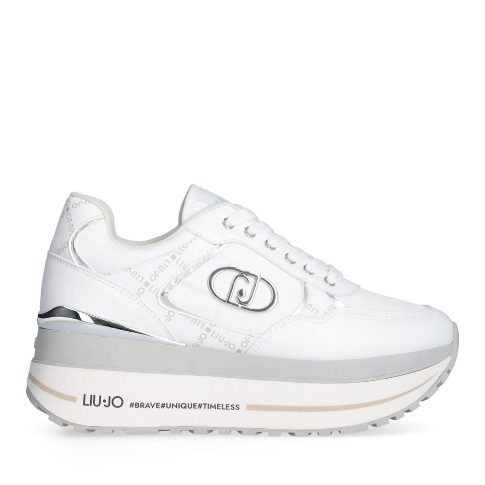 Sneakers Super Platform Donna LIU JO Maxi Wonder Plus 01 in Pelle Bianca e Inserti stampa Monogram