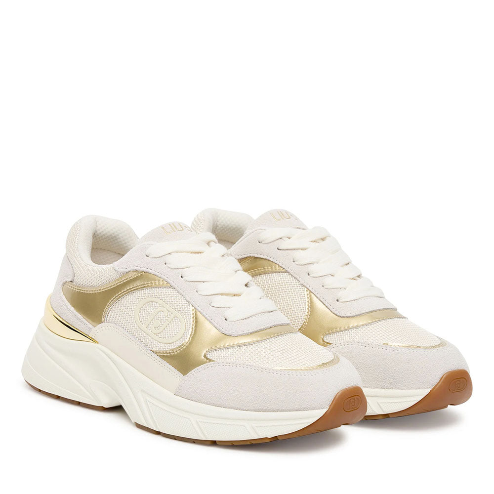 Sneakers Donna LIU JO LJ01 01 in Suede e Mesh Milk e Light Gold