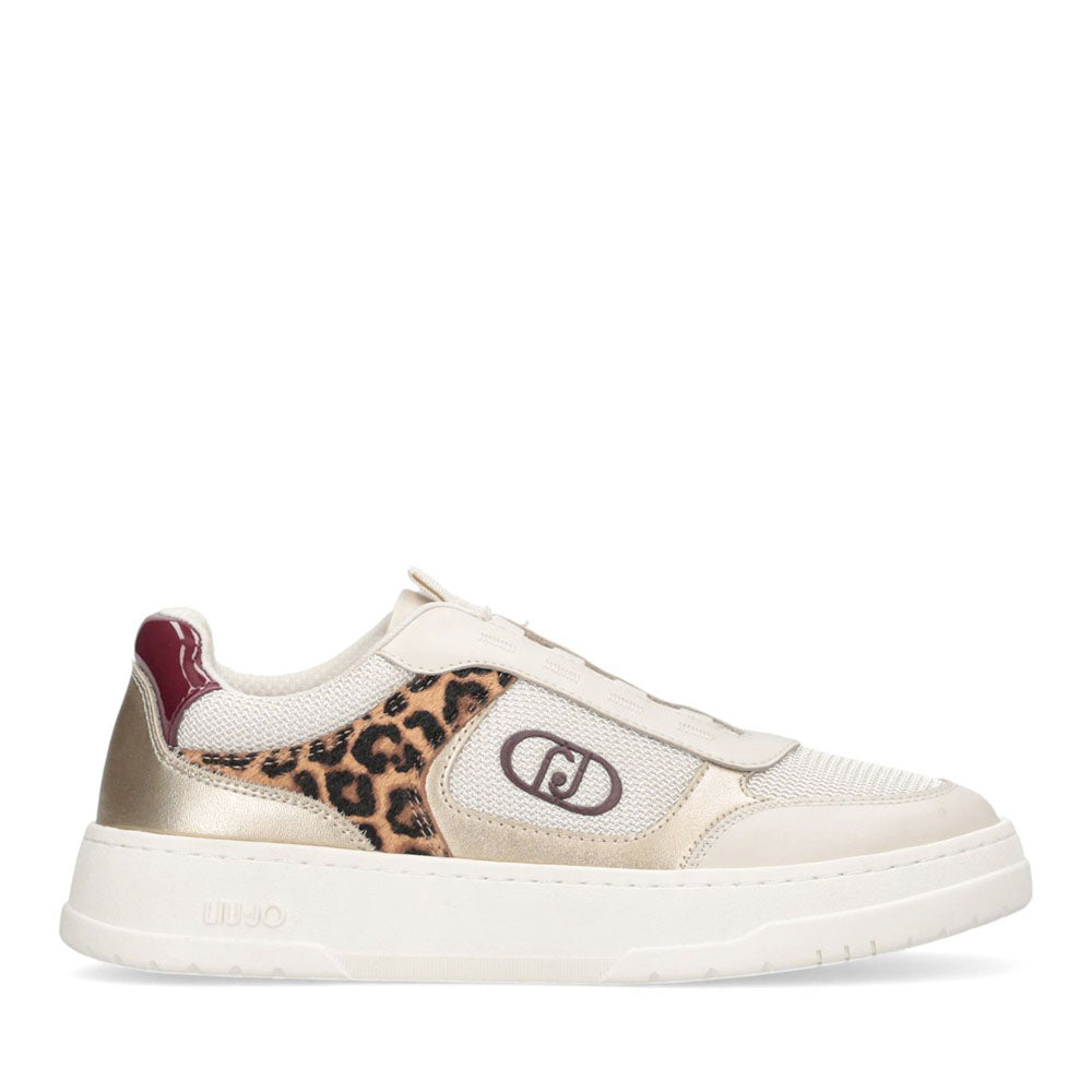 Sneakers Slip On Donna LIU JO Me 05 in Pelle e Tessuto Bianco con Inserti Metallizzati e Animalier