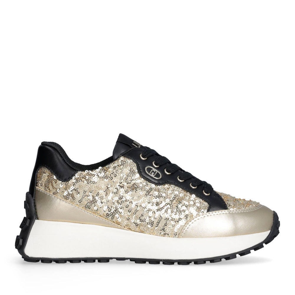 Sneakers Donna LIU JO Lolo 20 in Pelle Nera e Paillettes Oro