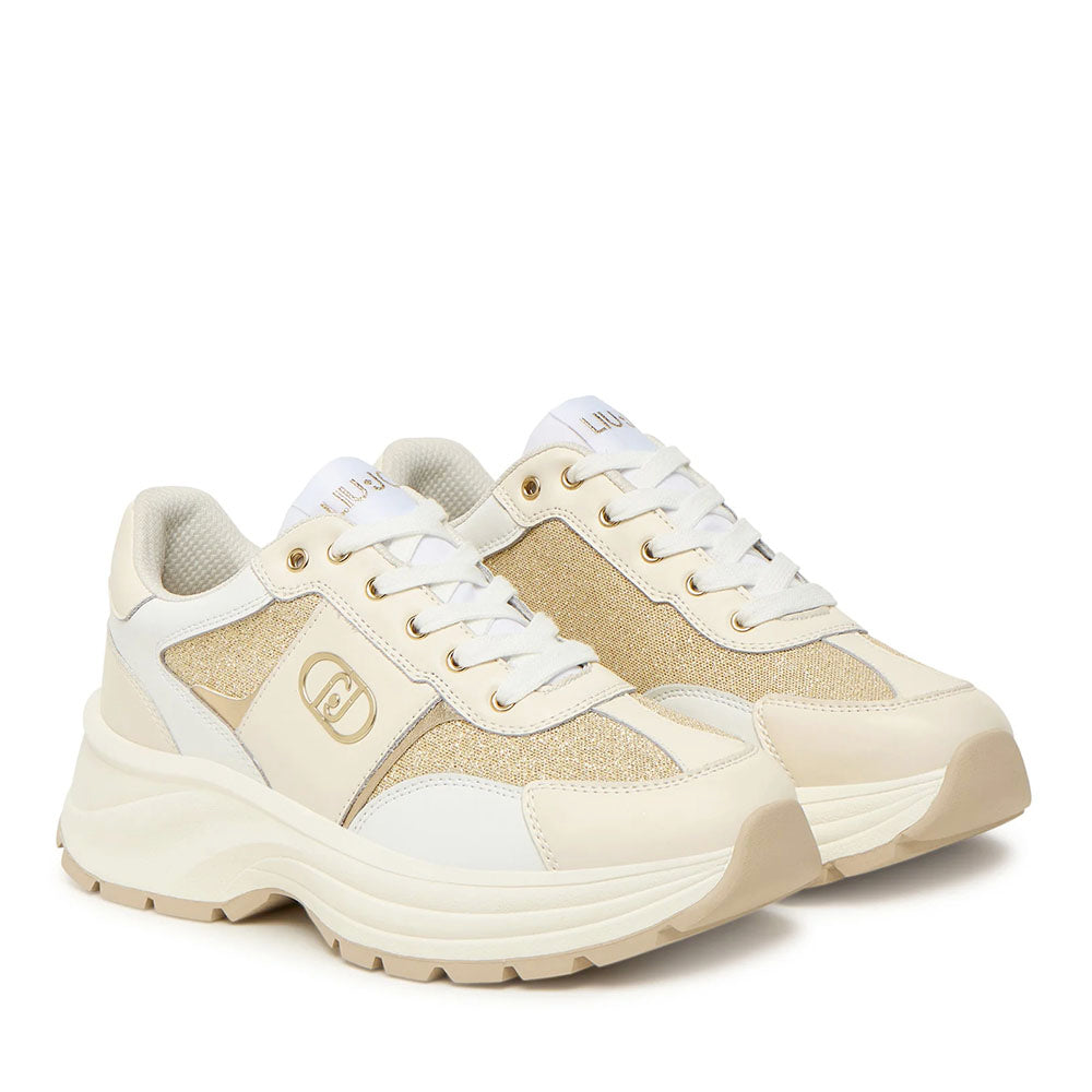 Sneakers Platform Donna LIU JO Eva 02 in Pelle e Glitter White Milk