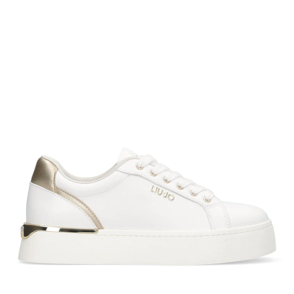 Sneakers Donna LIU JO Pretty 06 in Pelle Bianca e Inserti Oro Chiaro