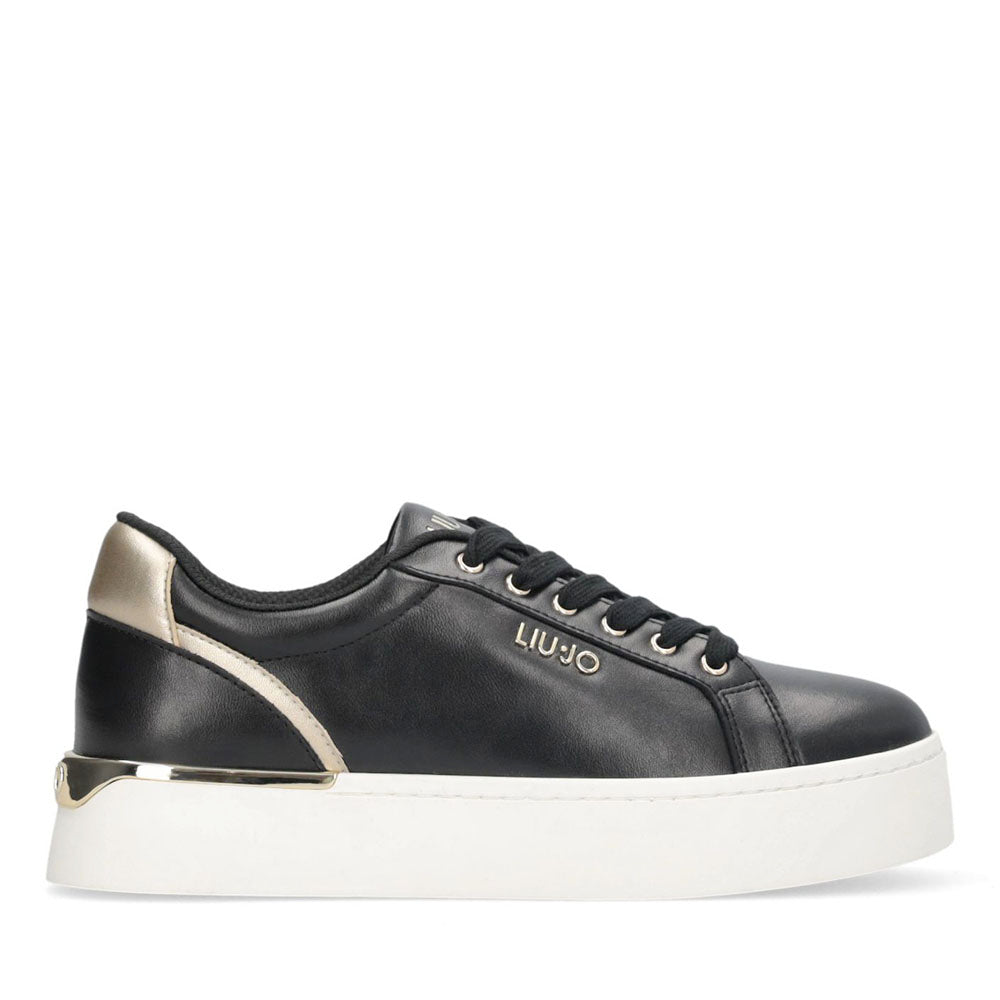 Sneakers Donna LIU JO Pretty 06 in Pelle Nera e Inserti Oro Chiaro