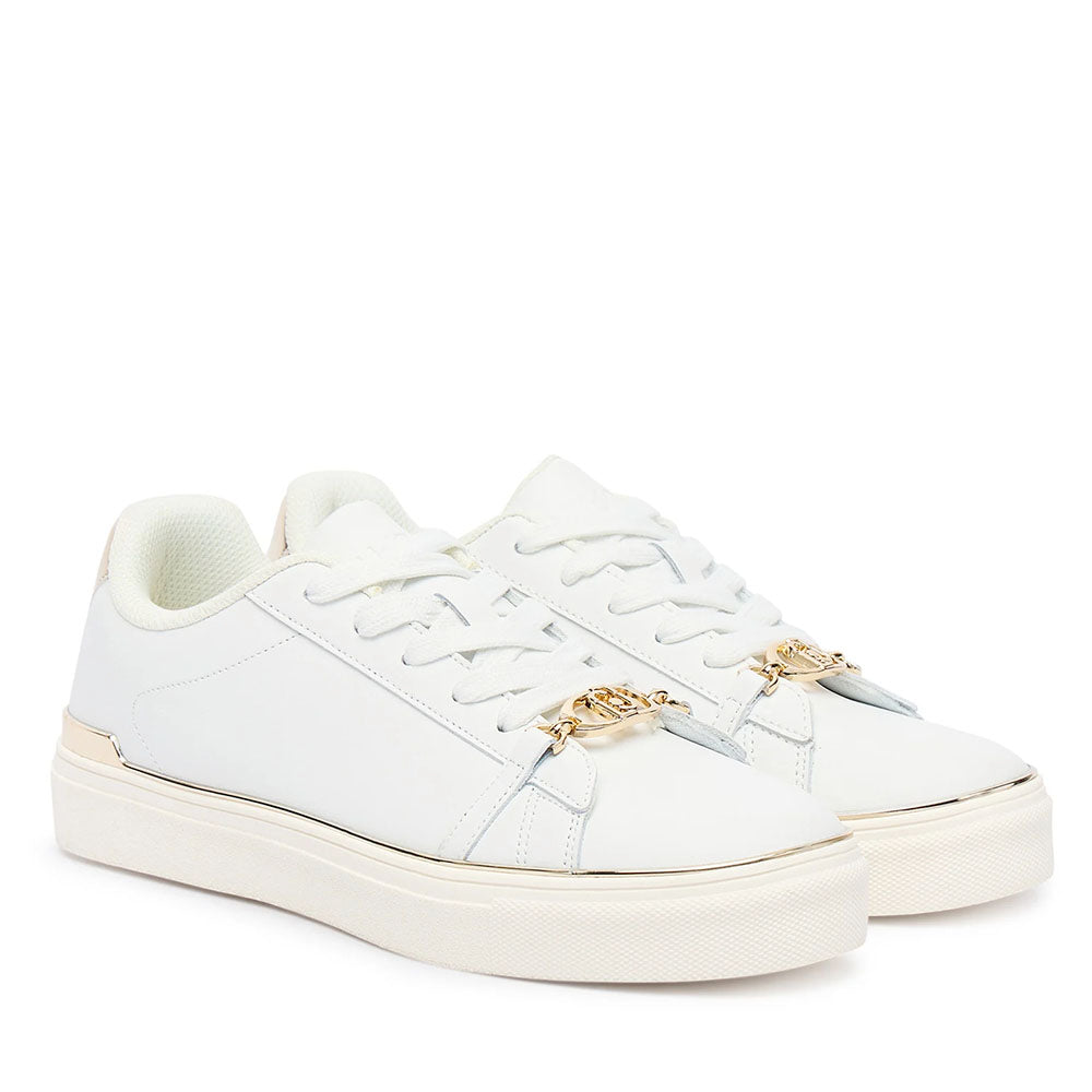 Sneakers Donna LIU JO Kiki 01 in Pelle Bianca con Inserti Laminati Oro