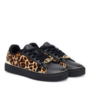 Sneakers Donna LIU JO Kiki 01 in Pelle Nera e Inserti in Cavallino stampa Animalier