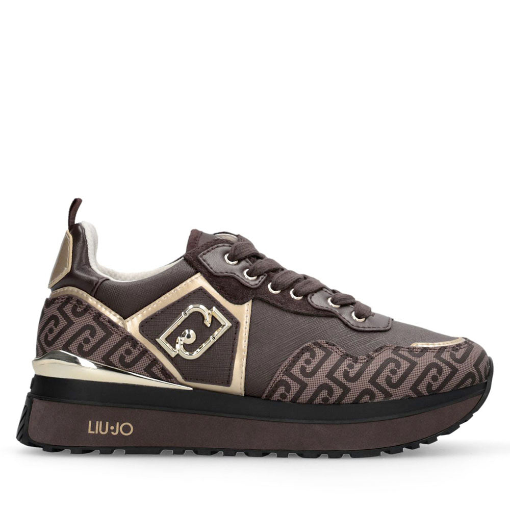 Sneakers Platform Donna LIU JO Maxi Wonder 01 stampa Saffiano con Logo Monogram color Moka