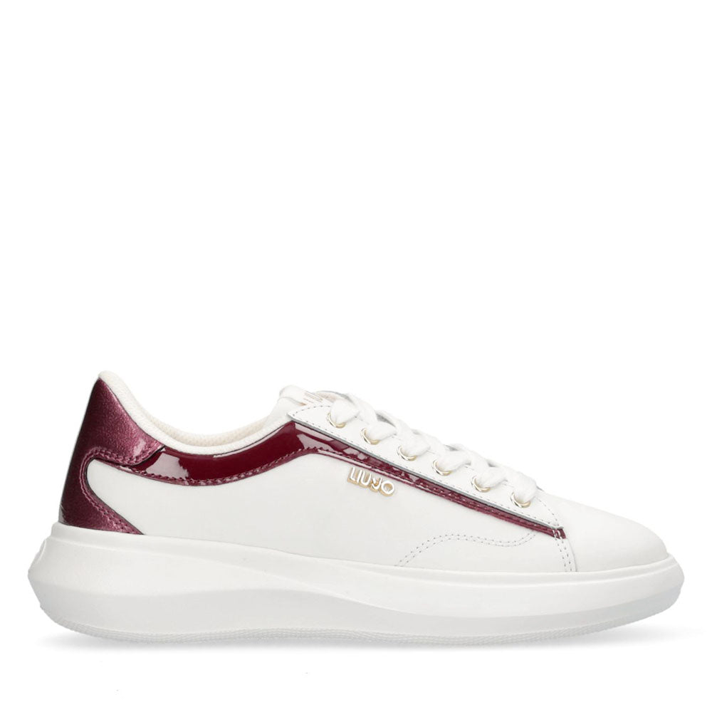 Sneakers Donna LIU JO Casper 01 in Pelle Bianca con Inserto Glossy Rosso Cherry