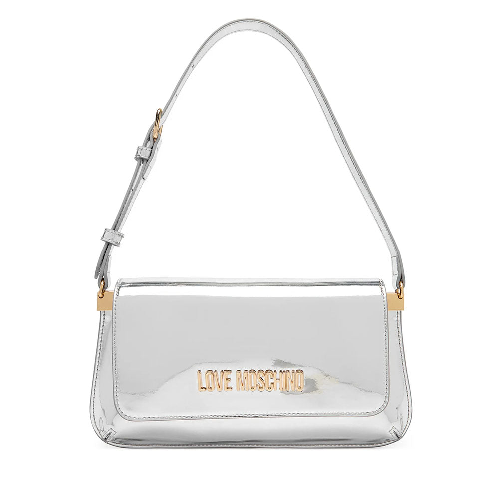 Borsa Piatta a Spalla LOVE MOSCHINO linea Lettering Logo Mirror Argento