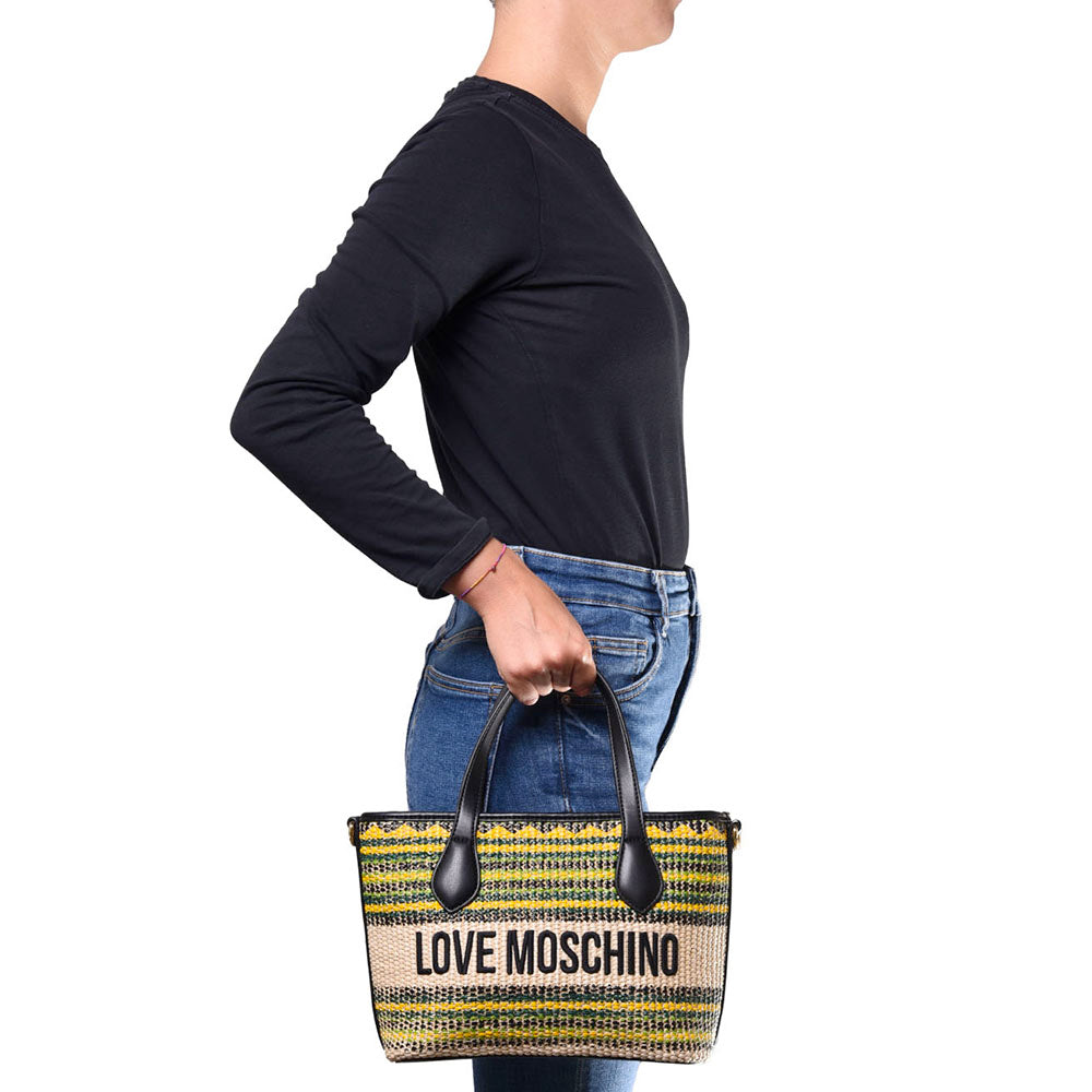 Borsa Donna a Mano LOVE MOSCHINO a Righe Nero Multicolor