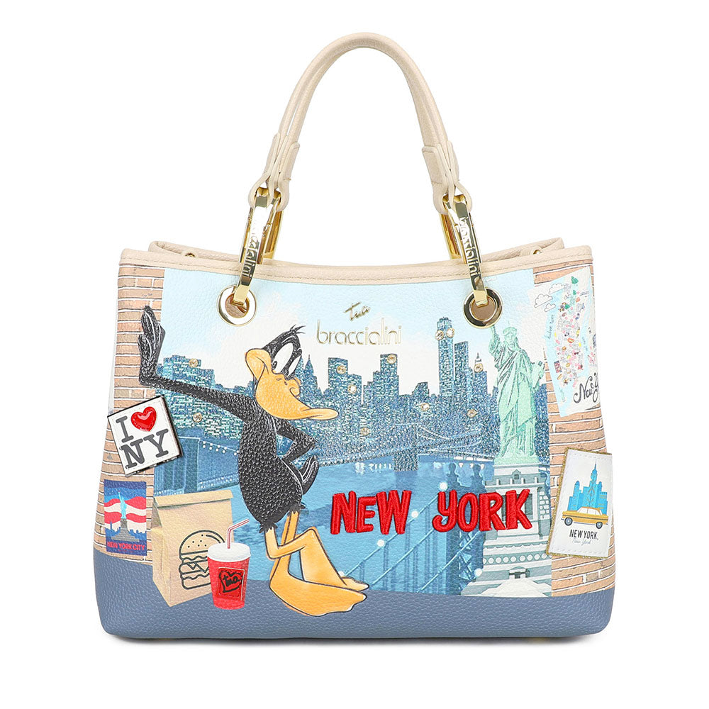 Borsa Donna a Mano Media BRACCIALINI linea Cartoline Looney Tunes stampa New York