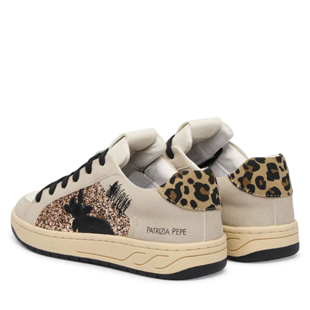 Sneakers PATRIZIA PEPE Girl linea Fly Crazy Kids in Suede Beige e Glitter Bronzo