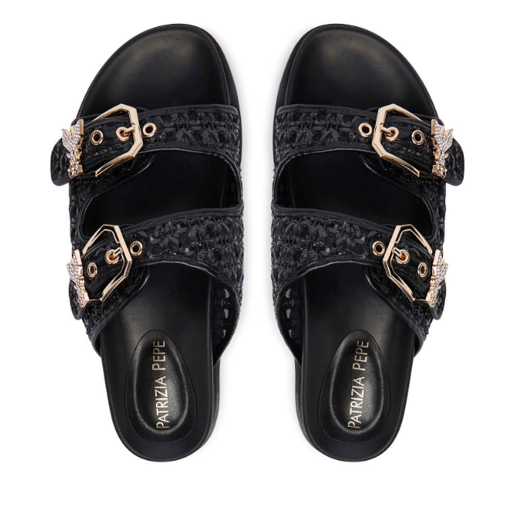 Ciabatte Doppia Fascia PATRIZIA PEPE Girl linea Fly Sandal in Ecovitello Intrecciato Nero